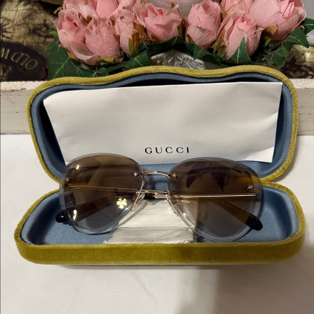 Gucci Brown Gradient Round Sunglasses with Clear Lower Rims